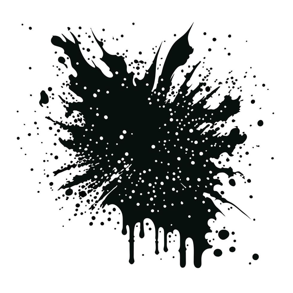 set of splash grunge brush, isolated, handdrawn, all black vector