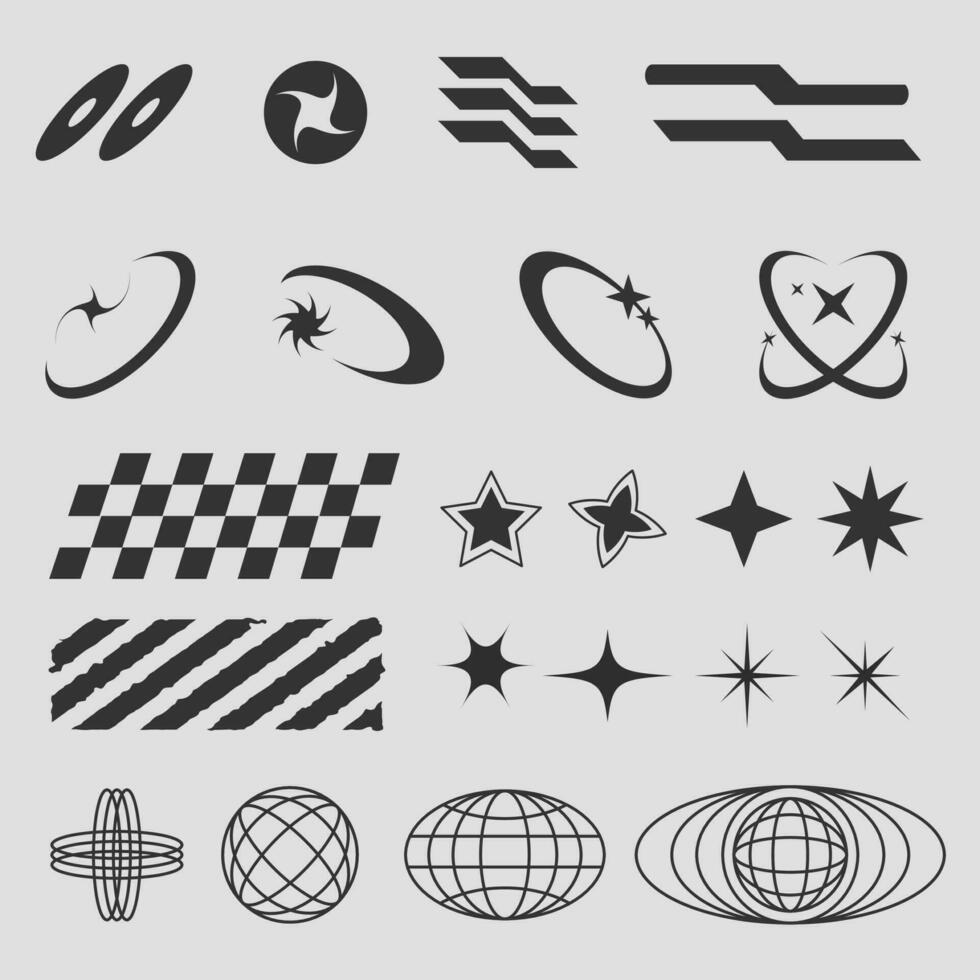 Streetwear and Y2K element Retro star icons, globe elements for posters and streetwear fashion design vector set