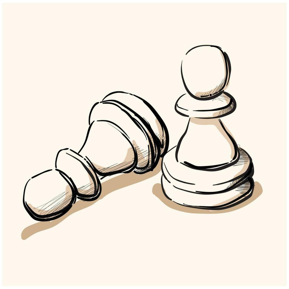 Two pawns are chess pieces sketch. Lies and stands. Vector hand