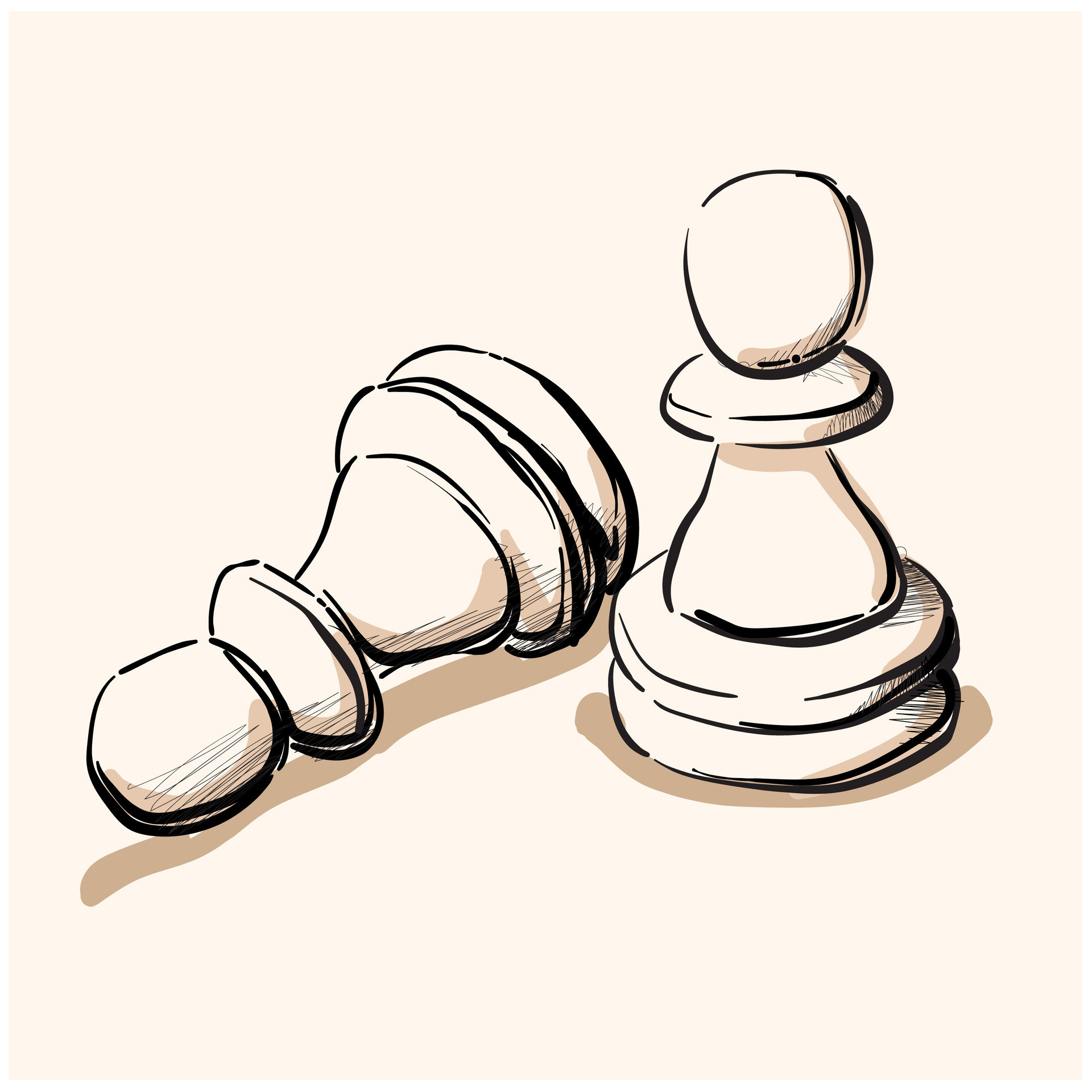 Two pawns are chess pieces sketch. Lies and stands. Vector hand-drawn  illustration. 25741990 Vector Art at Vecteezy