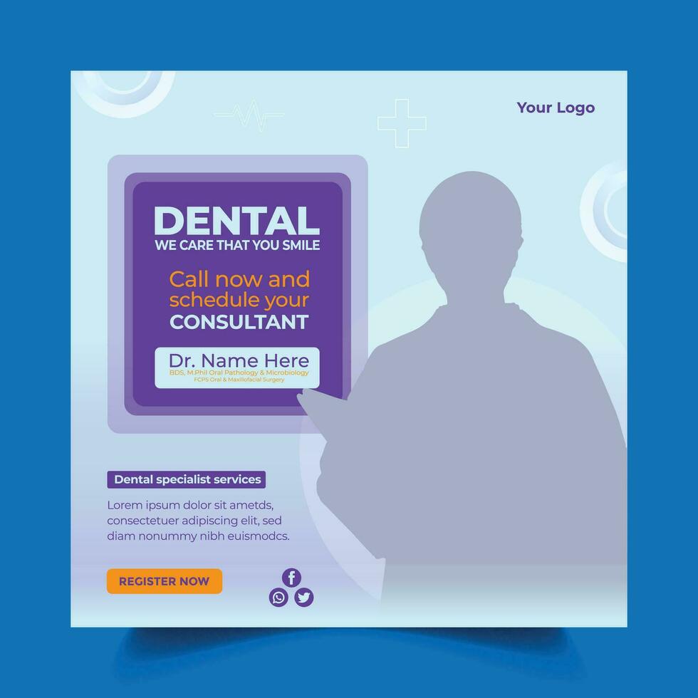 Healthcare banner or square flyer with doctor theme for social media post template vector
