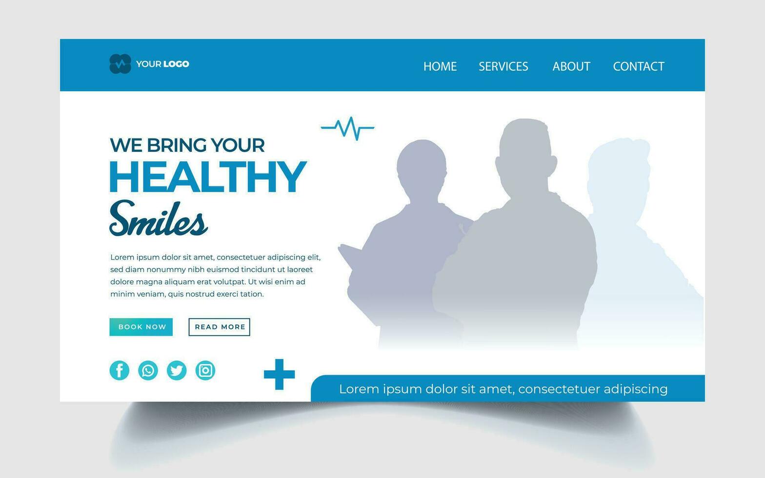 Health care and medical support landing page template vector