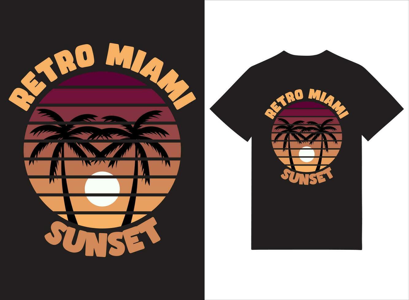 Retro Miami Sunset Summer T-shirt Design vector