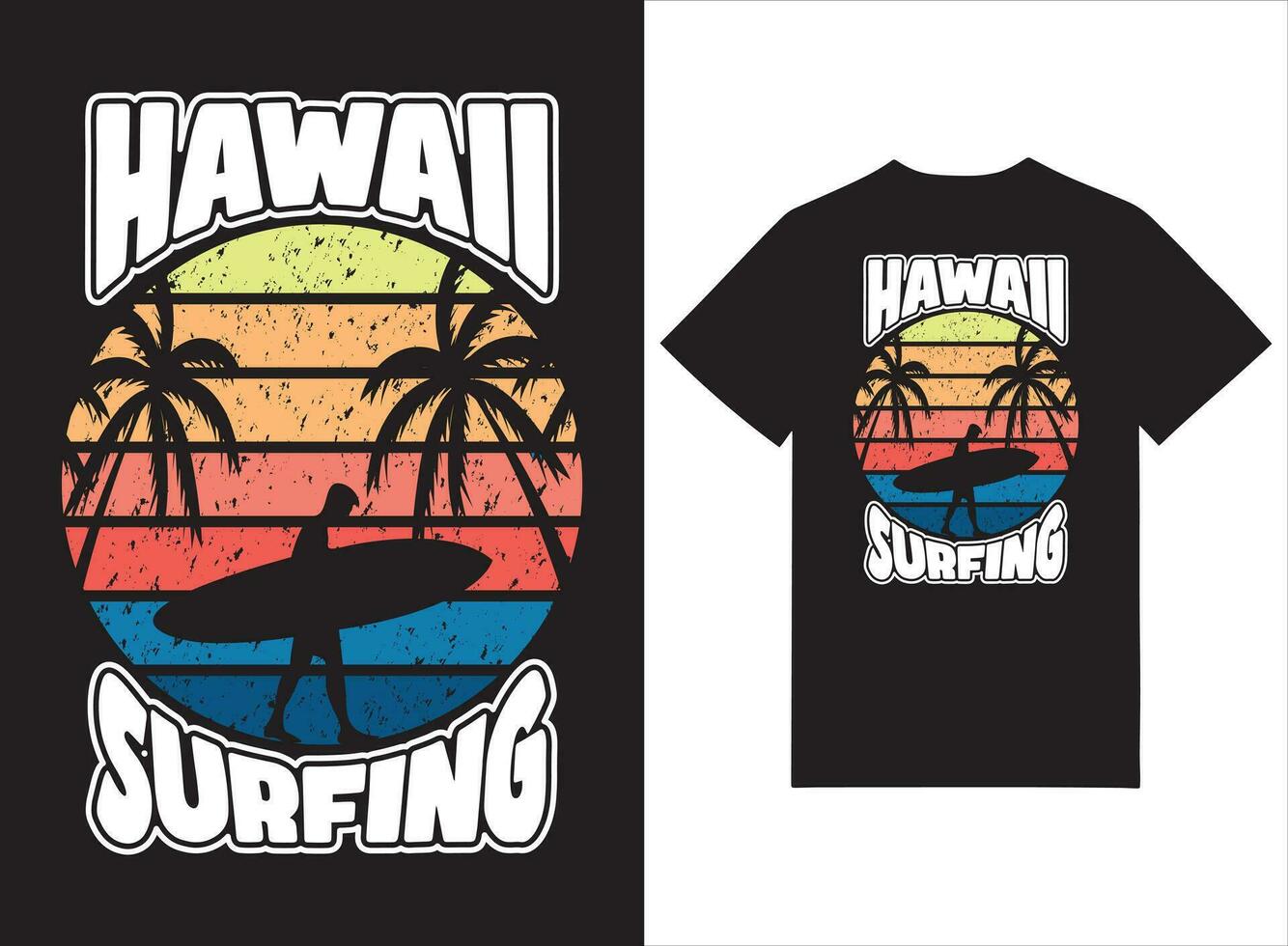Hawaii Surfing Summer Beach T shirt Design Vector