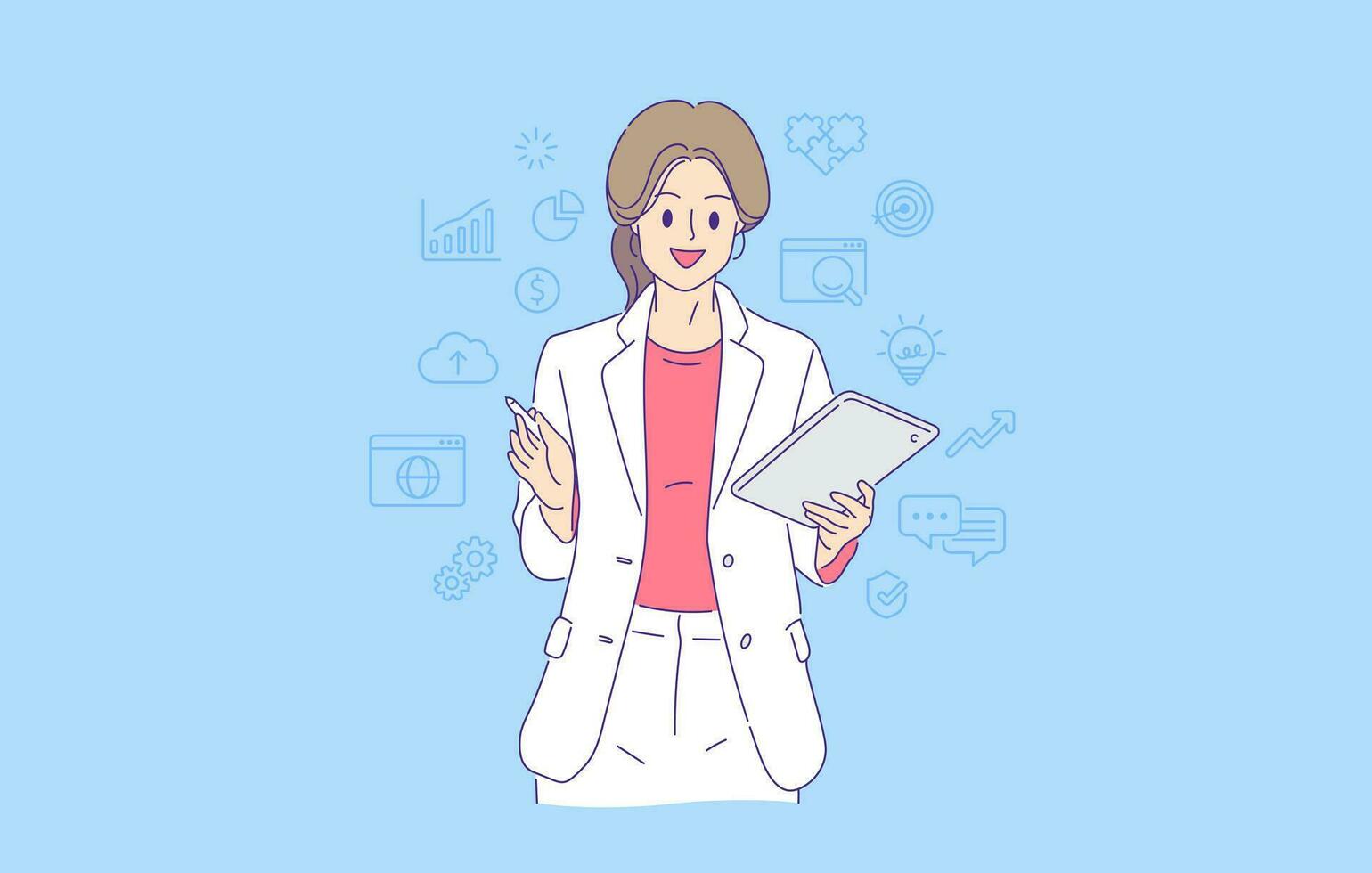 professional business woman presentation,explaining digital marketing concept vector