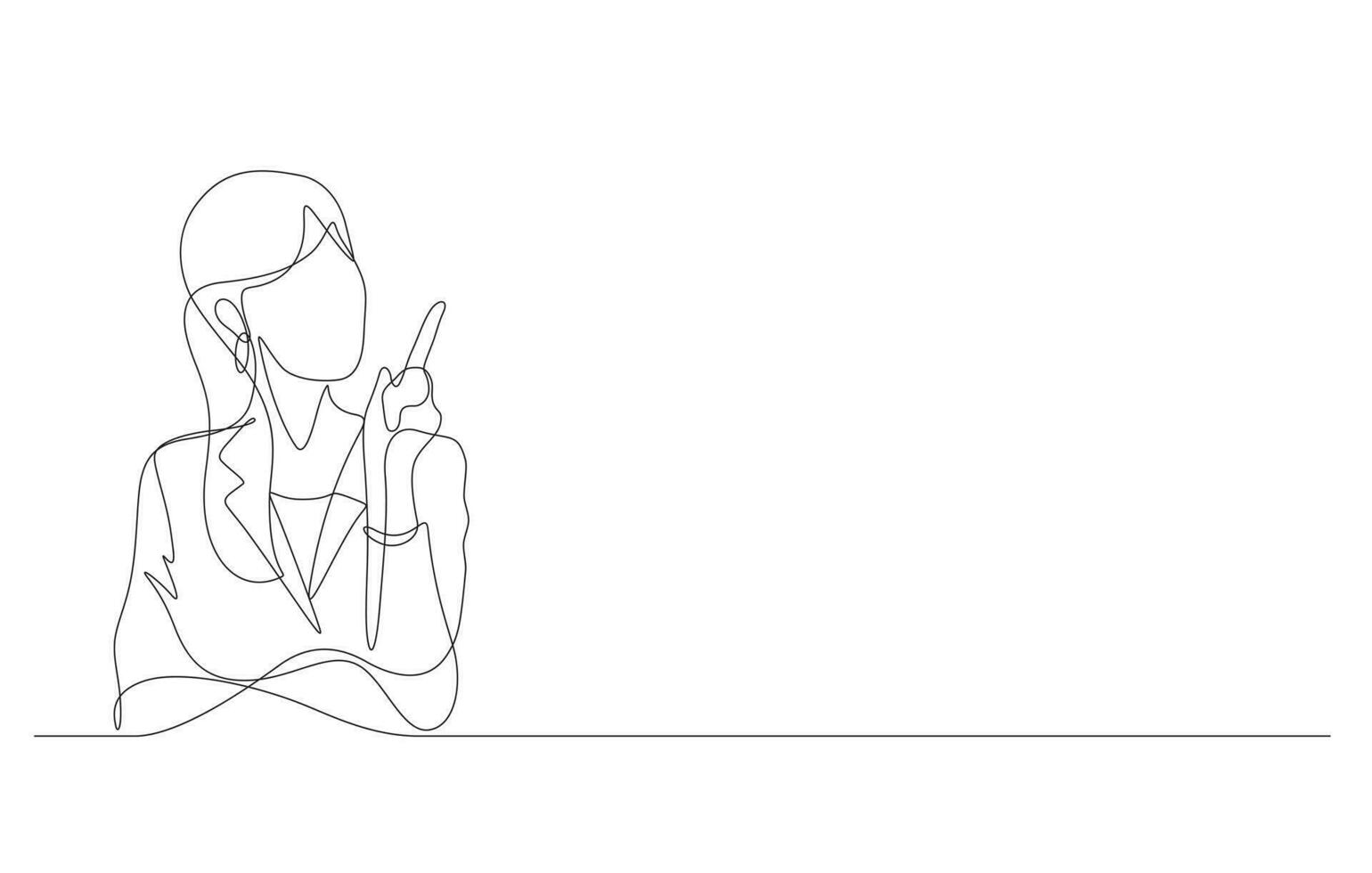 young business woman pointing finger up having an idea in one line drawing vector