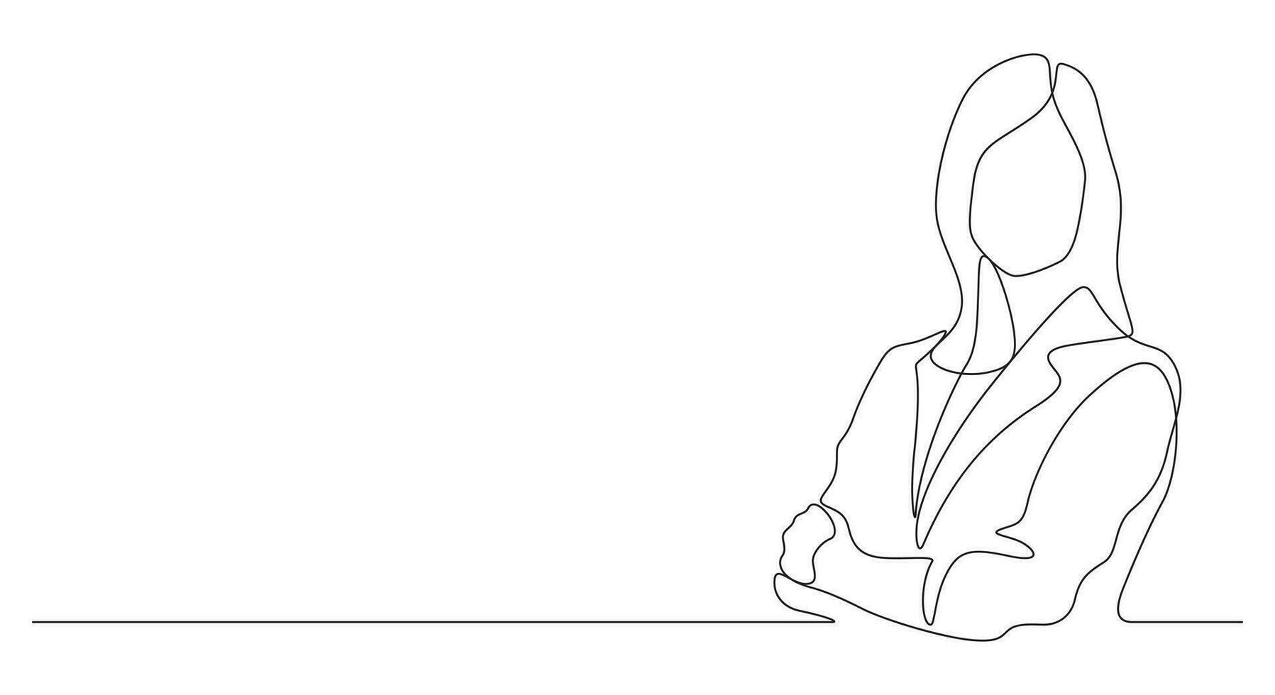 continuous line drawing of long hair woman leader arms crossed pose vector