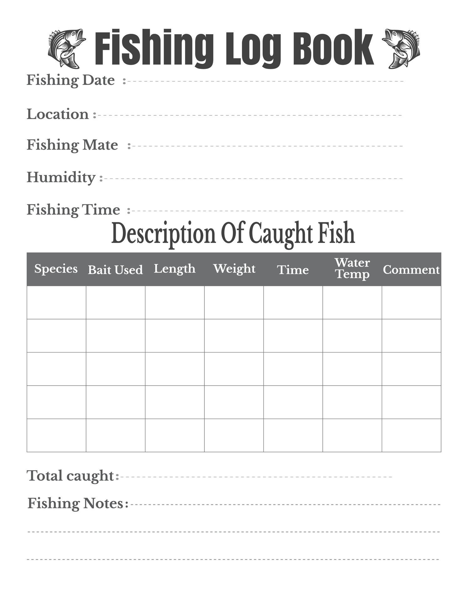 Printable Fishing Log Book 25742149 Vector Art at Vecteezy