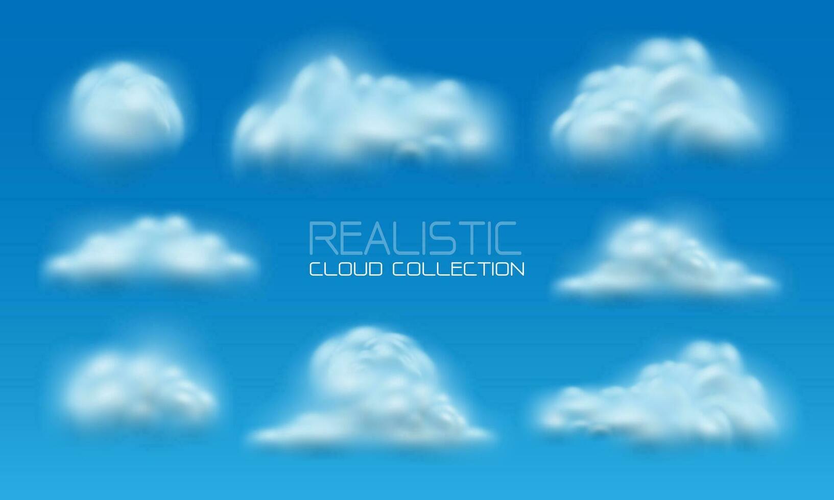 Realistic white cloud fog smoke set collection on blue sky background vector