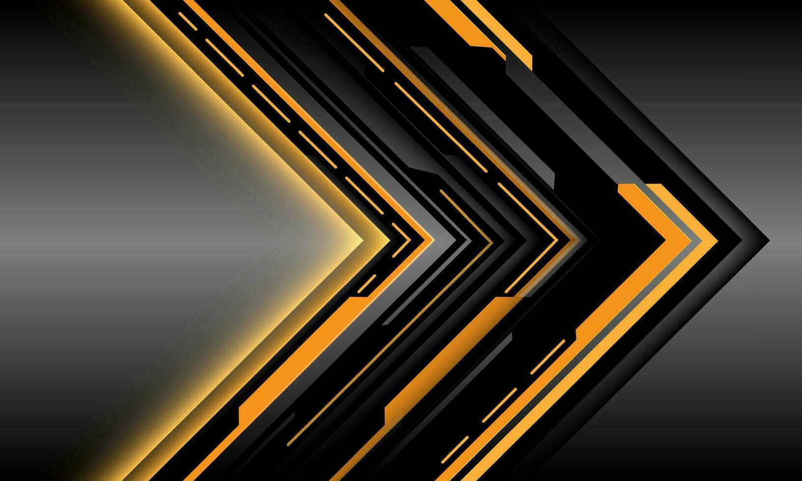 resumen negro flecha amarillo ligero ciber circuito sombra dirección geométrico en gris metálico diseño moderno futurista antecedentes vector