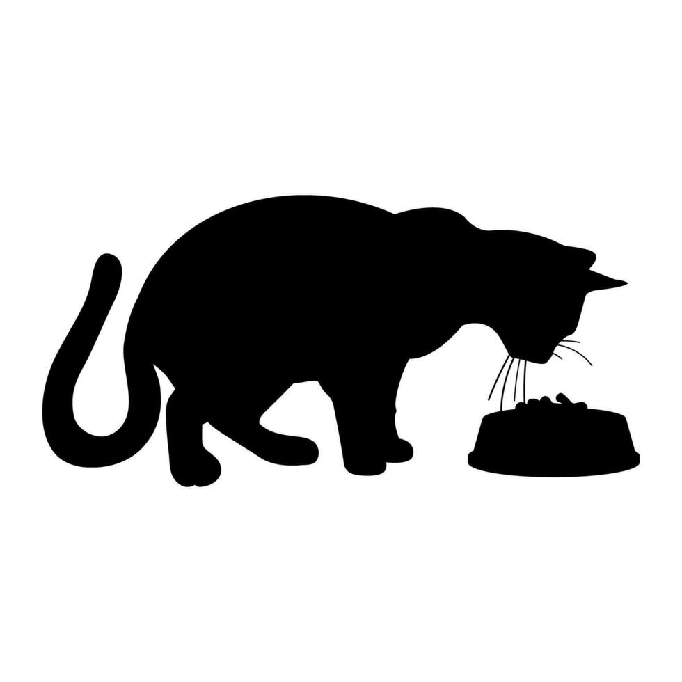 Cat eating from a bowl isolated vector