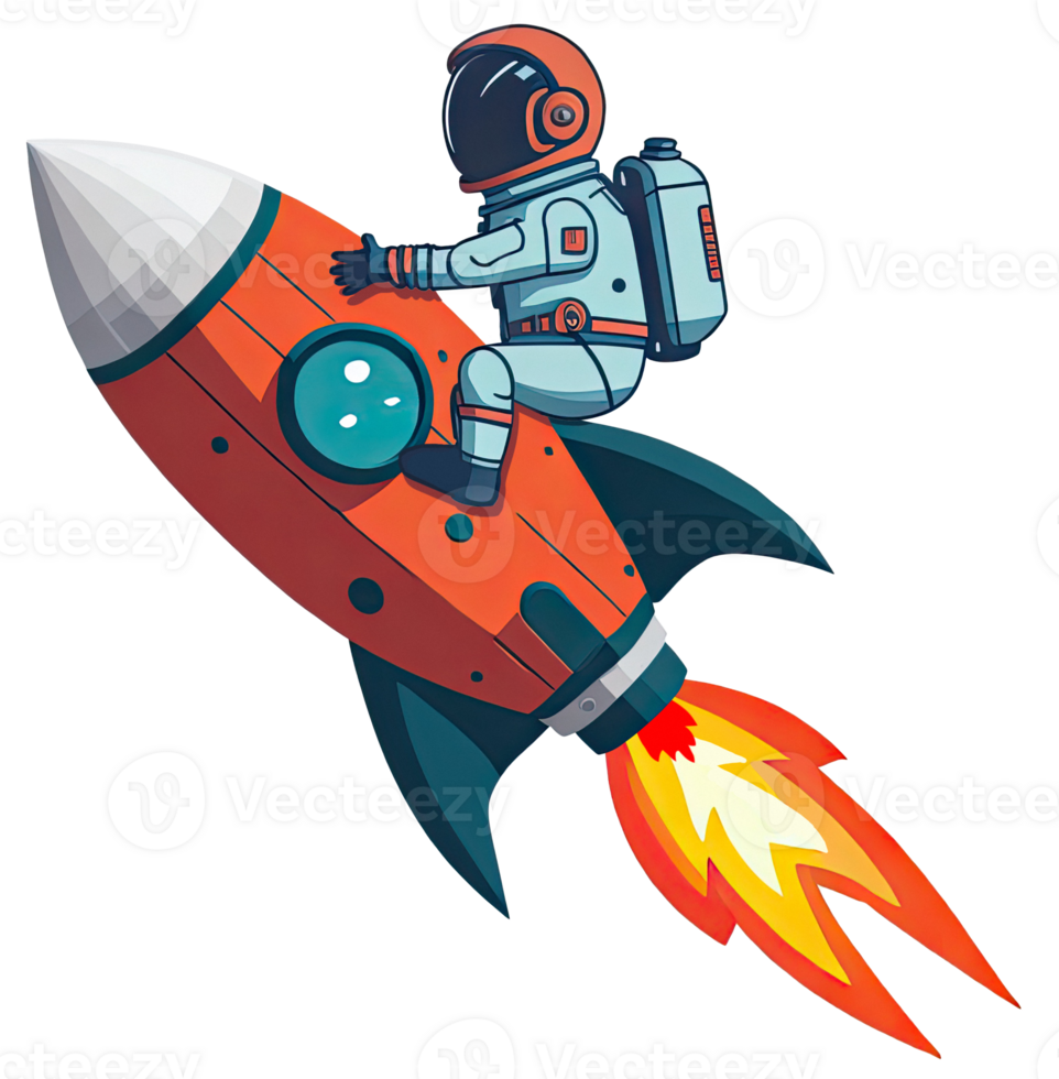 Astronaut riding on rocket isolated. Cartoon illustration style. png
