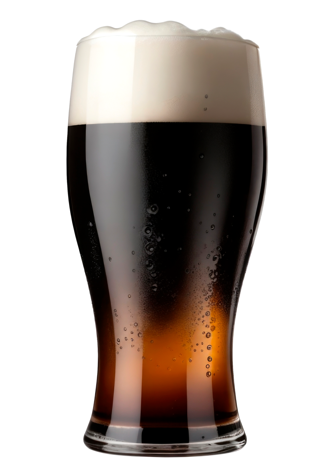 Fresh Black Beer glass with foam isolated on transparent background. AI