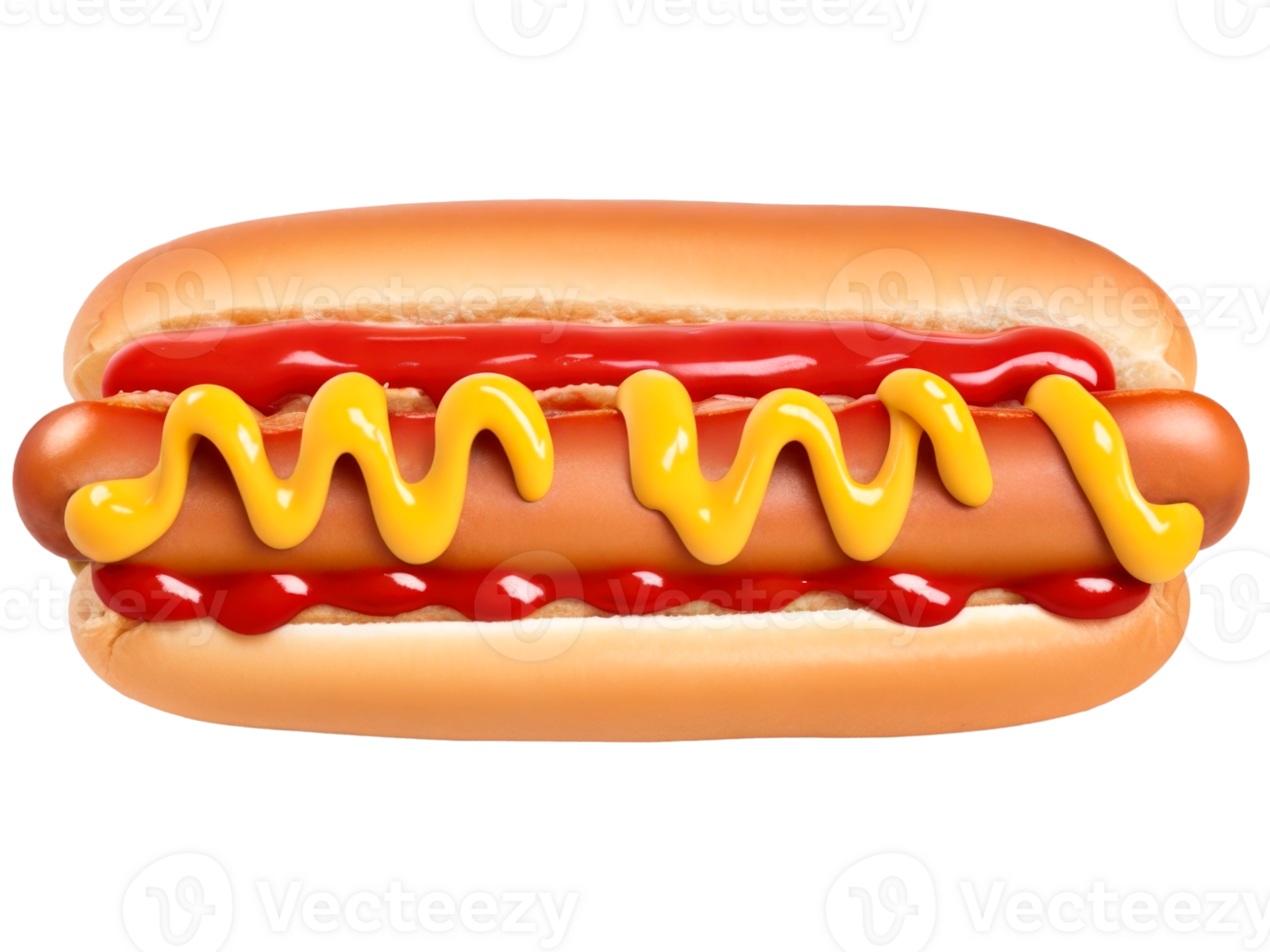 Delicious hot dog with ketchup and mustard isolated. AI Generative