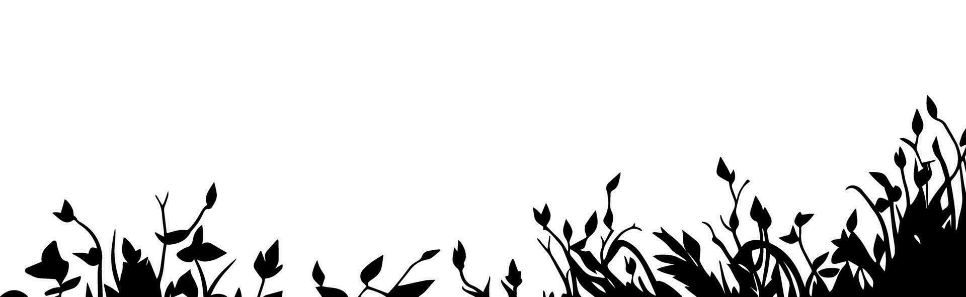 Bush and grass Vegetation border silhouette. vector illustration