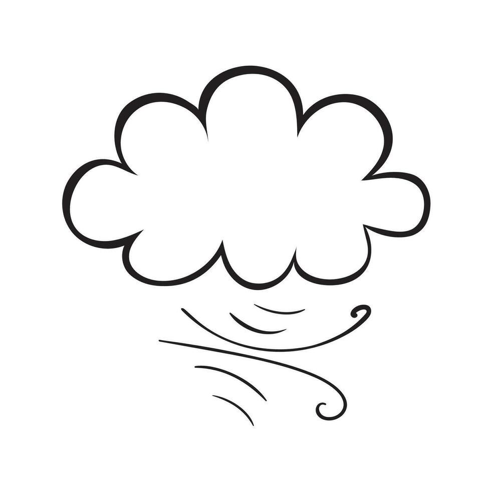 Graphic vector illustration of a cloud with wind on a white background.