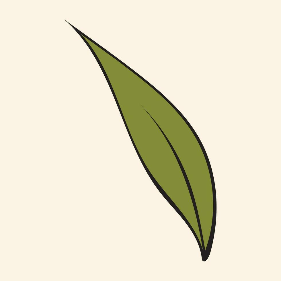 Graphic vector illustration of a green leaf on a beige background.