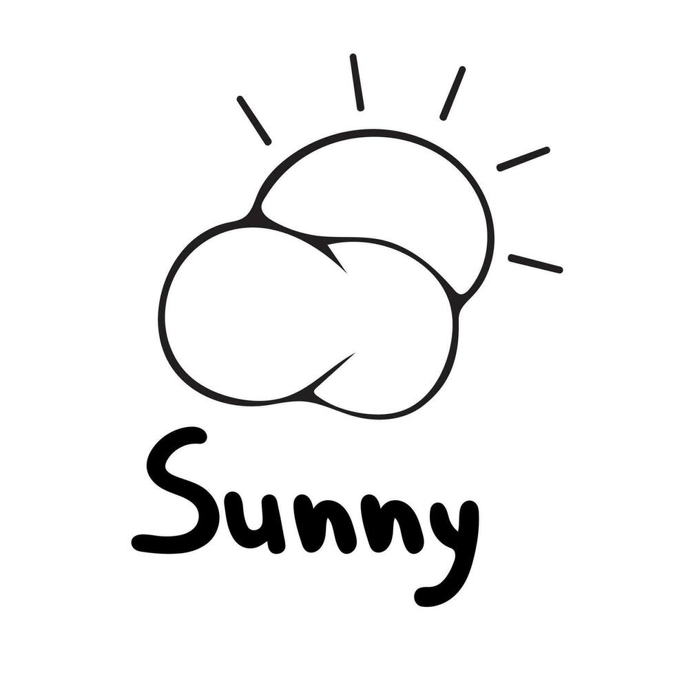 Graphic vector illustration of a cloud with the sun and an inscription on a gray background. Sunny weather.