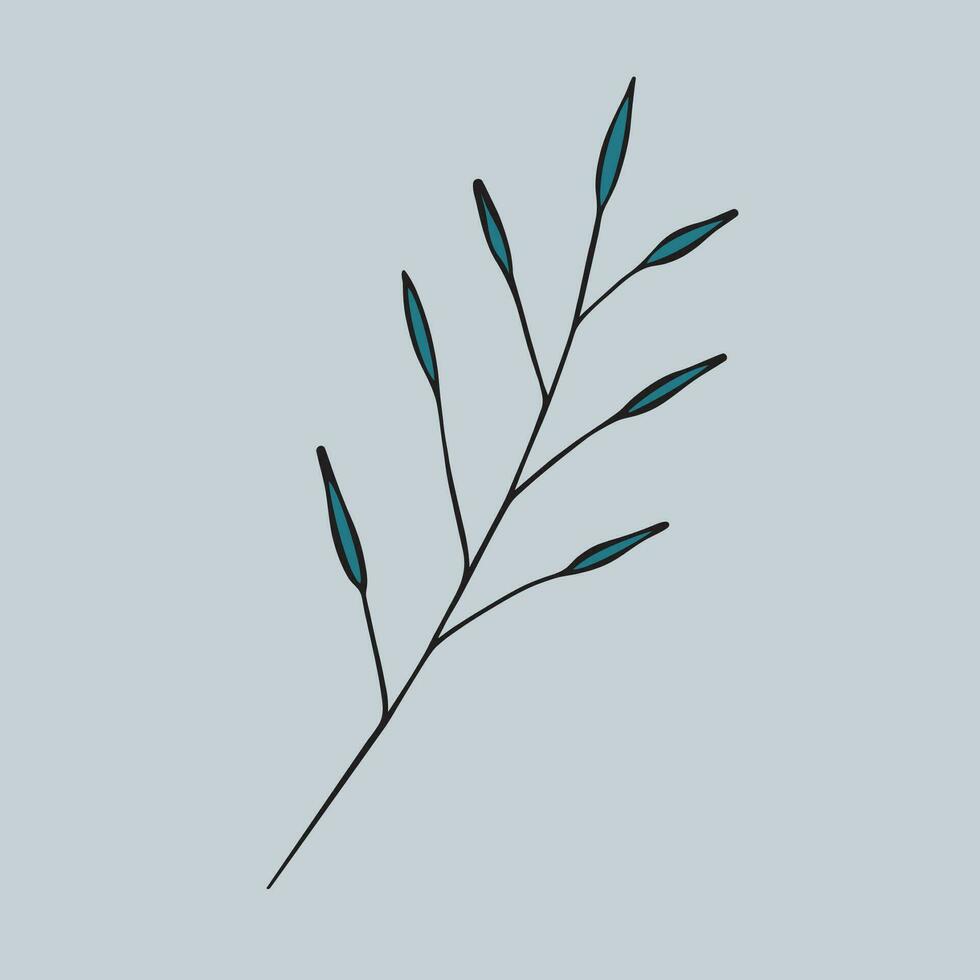 Graphic vector illustration of a green branch on a blue background.