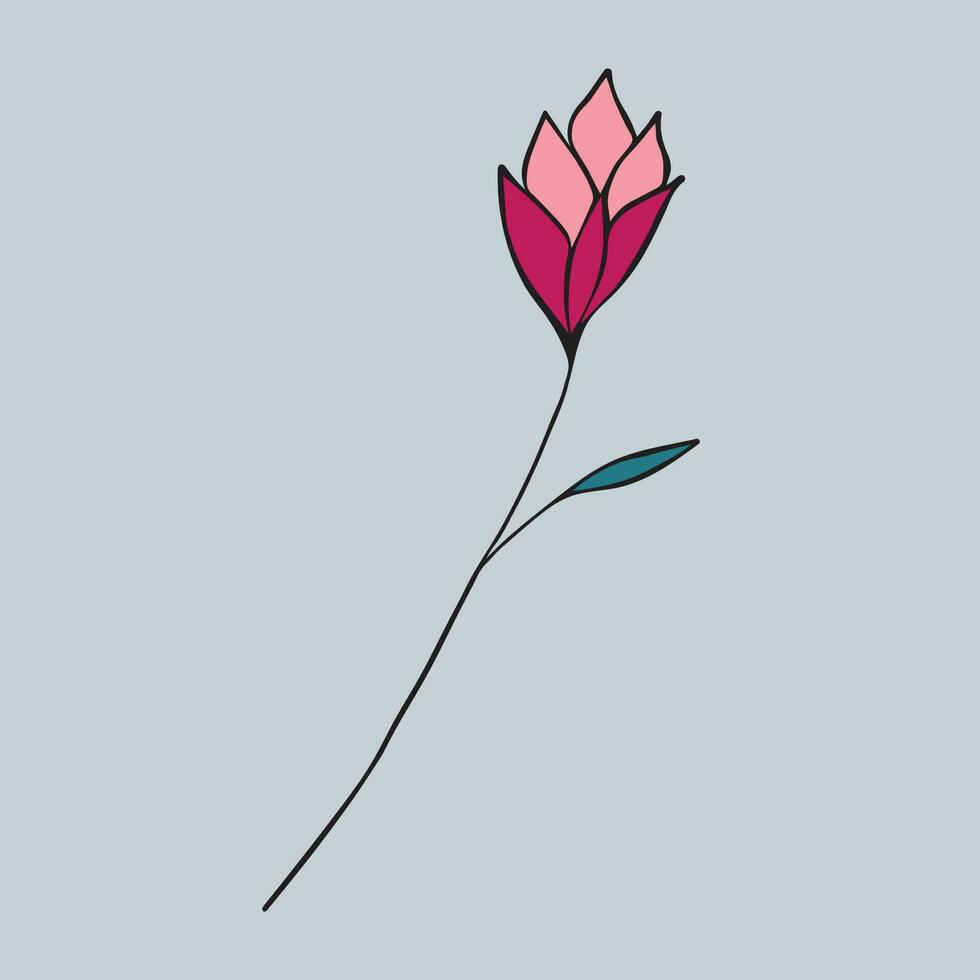 Graphic vector illustration of a pink flower on a blue background.