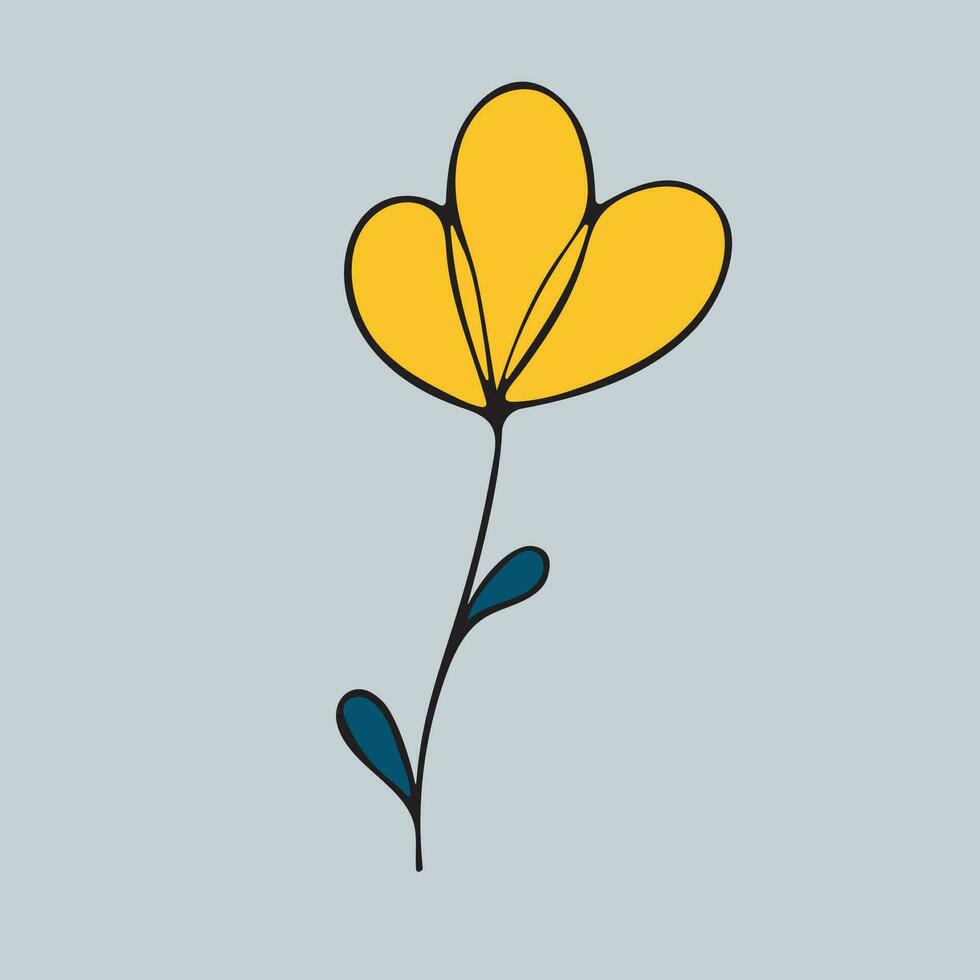 Graphic vector illustration of a yellow flower on a blue background.