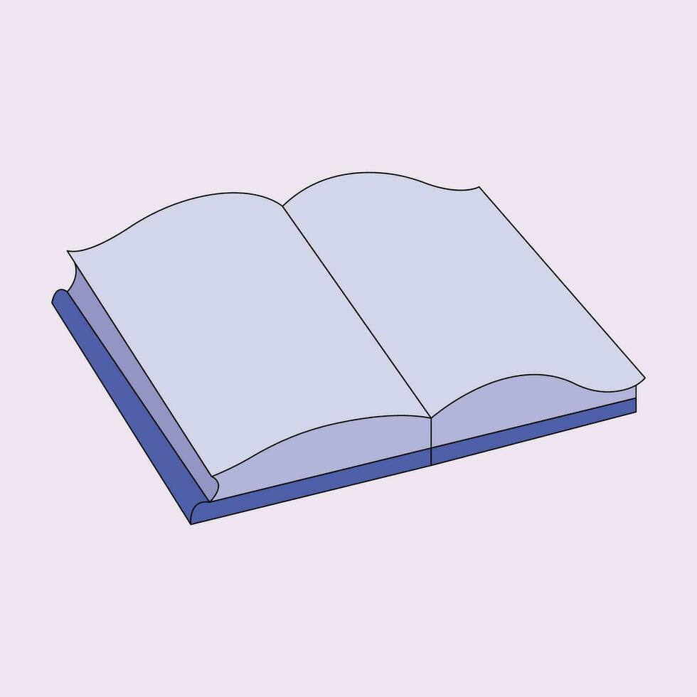 Vector graphic illustration of an open purple book on a pink background.