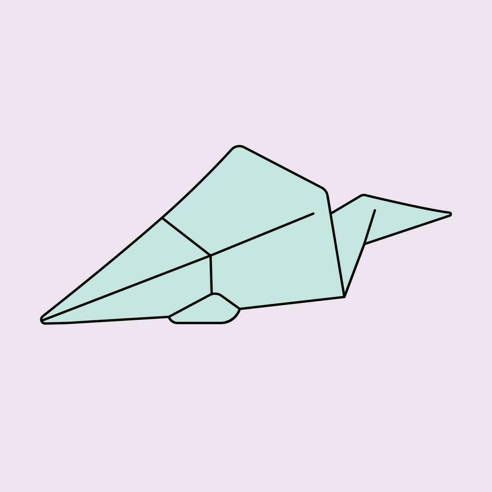Vector graphic illustration of a green paper airplane on a pink background.