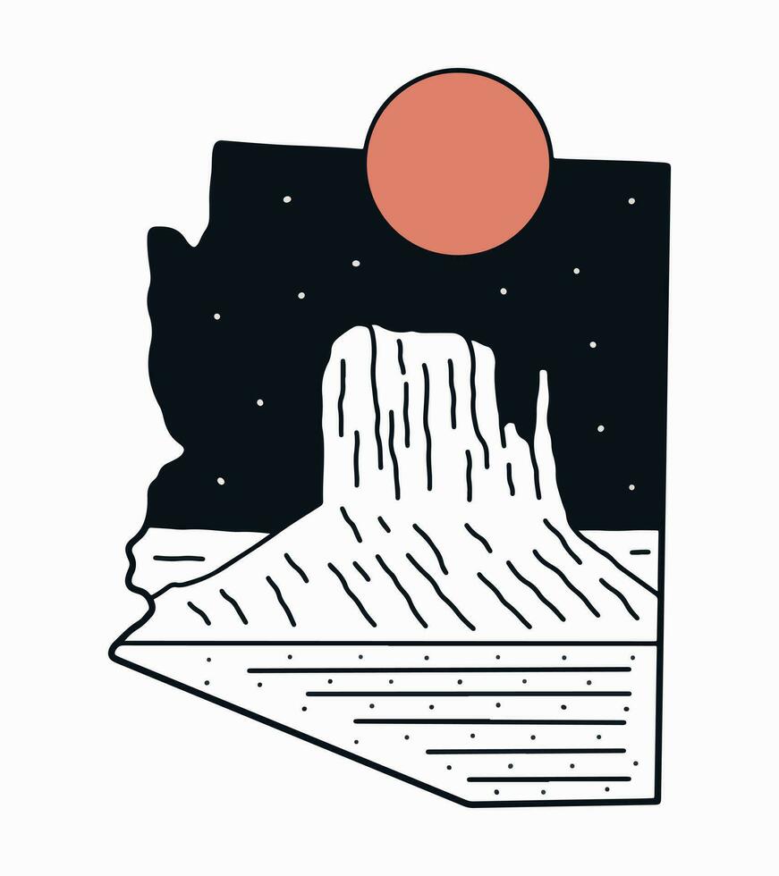 Monumento Valle Desierto de Arizona mono línea vector ilustración