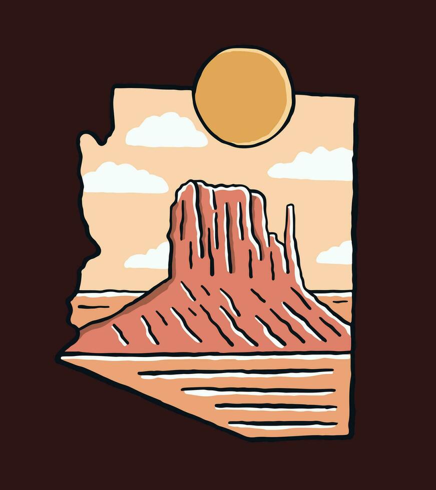 Monument Valley Arizona desert vintage vector for patch, sticker, graphic, art t-shirt design