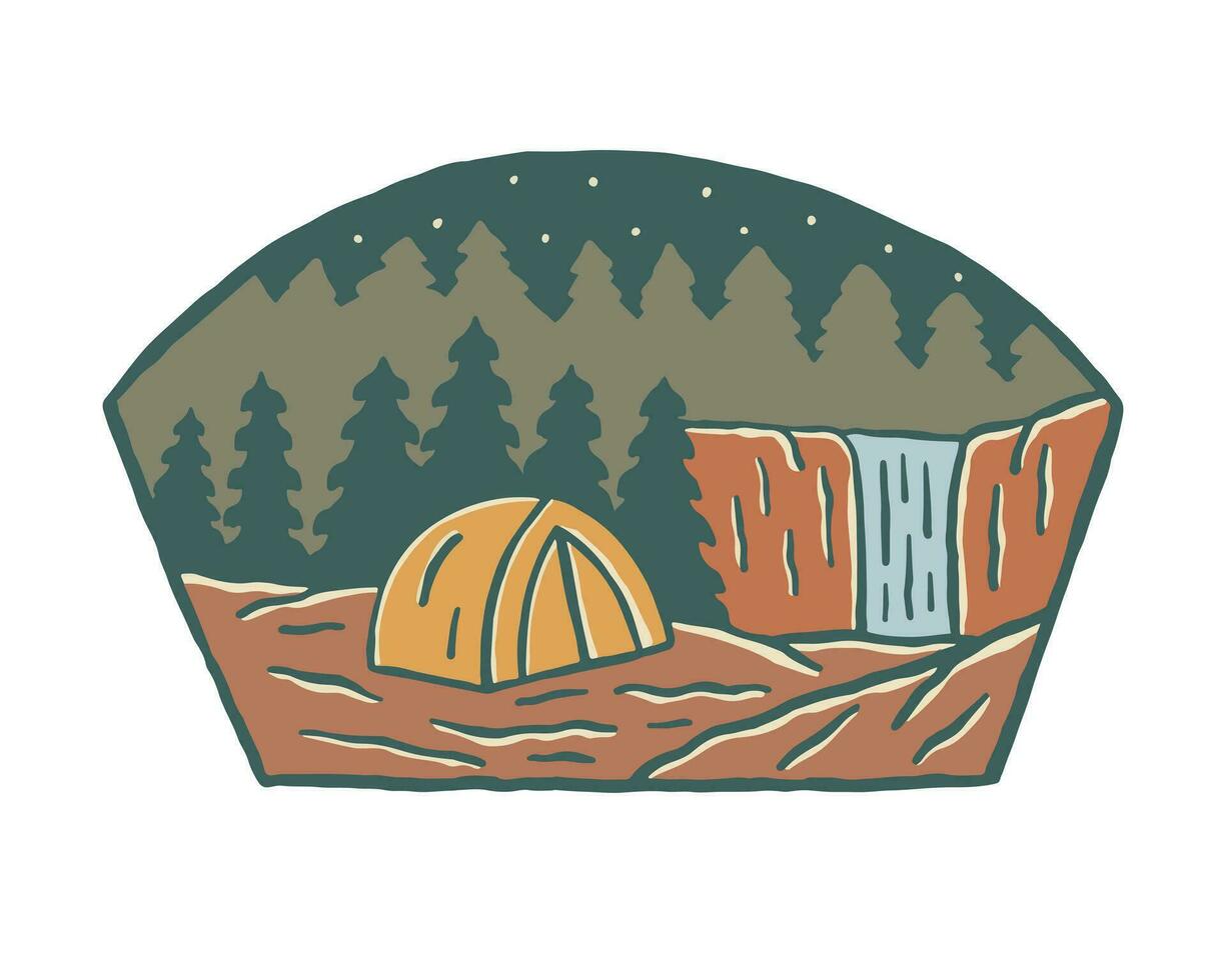 Happy camping in the mountain vintage vector illustration