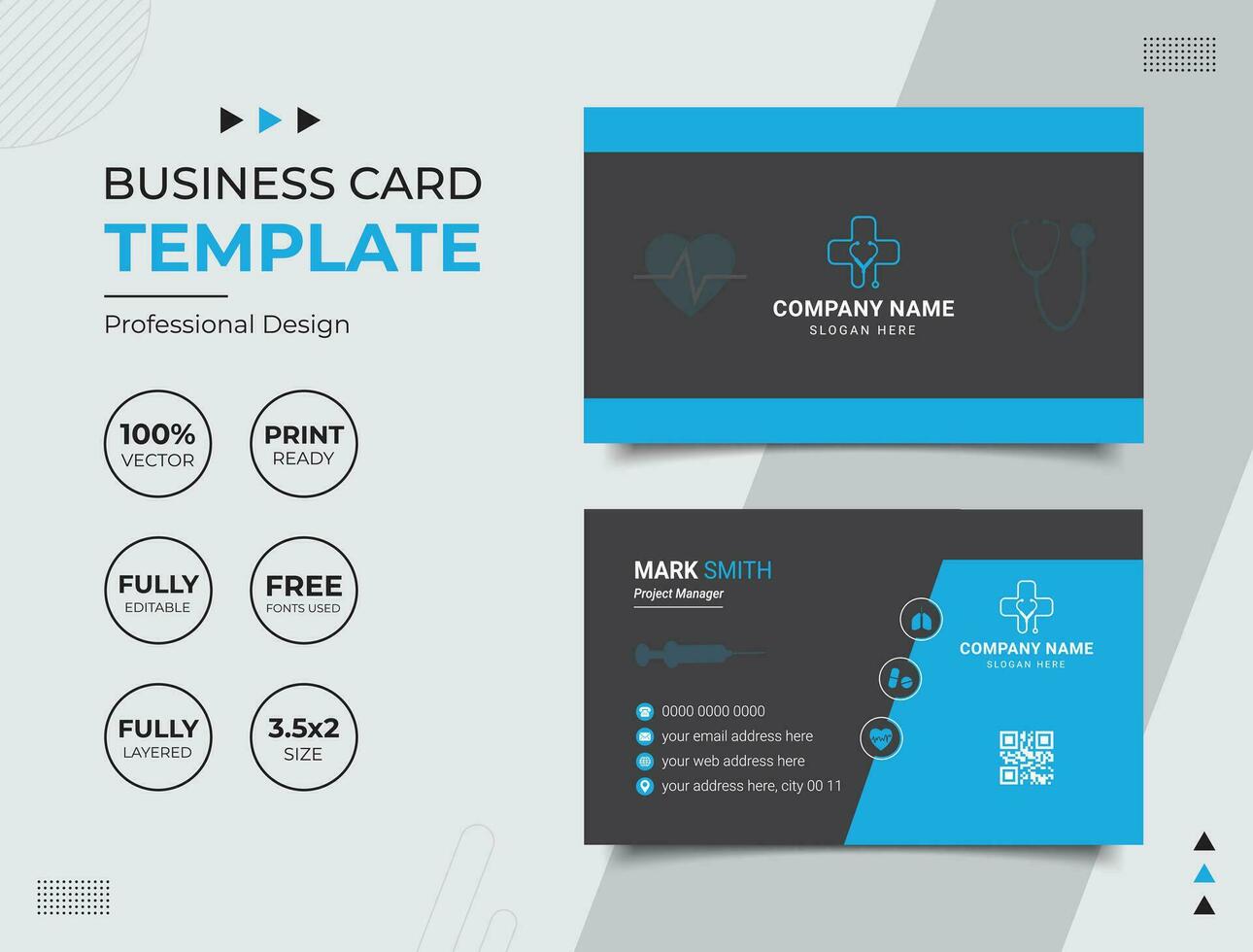 Professional Medical Doctor Healthcare Business Card Design Template vector