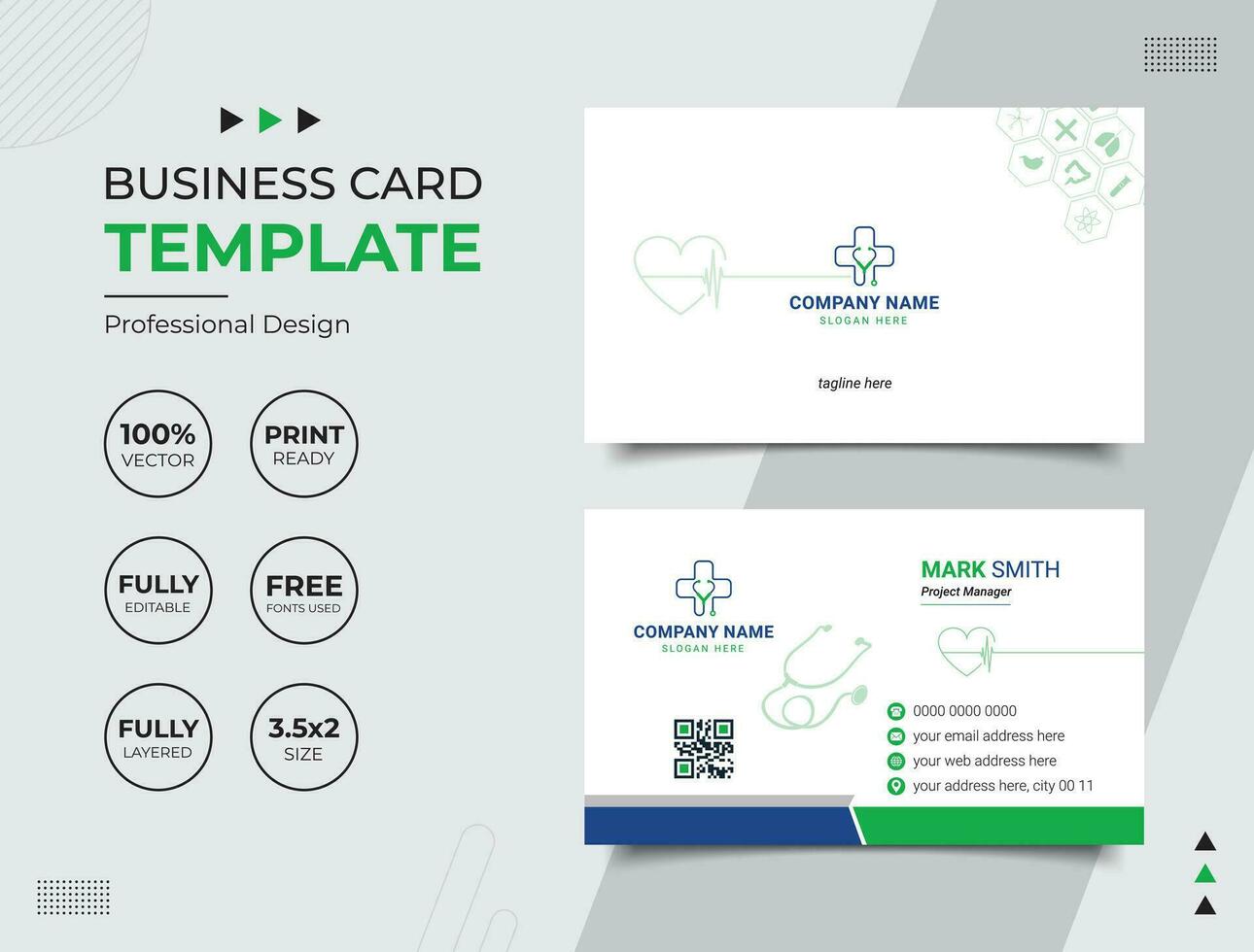 Professional Medical Doctor Healthcare Business Card Design Template vector