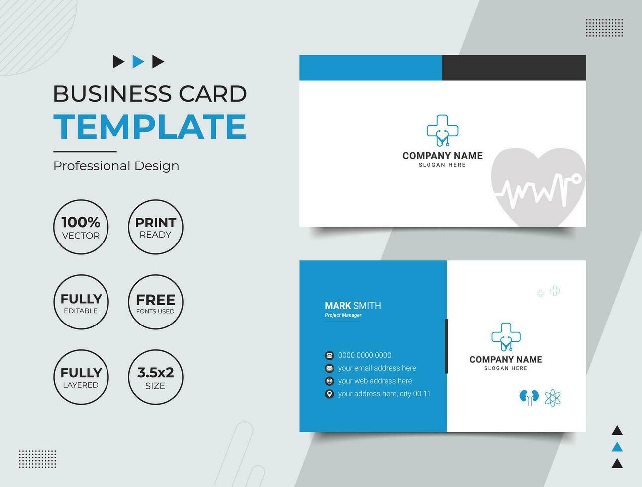 Professional Medical Doctor Healthcare Business Card Design Template vector