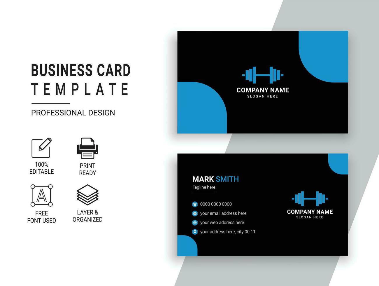 Blue Color Gym and Fitness Business Card Design Template vector
