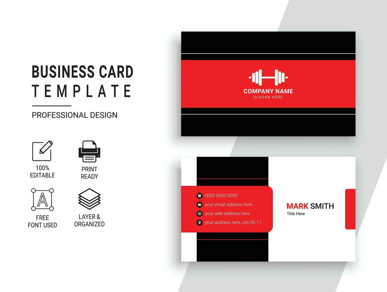 Black and Red Colors Gym Fitness Business Card Design Template vector