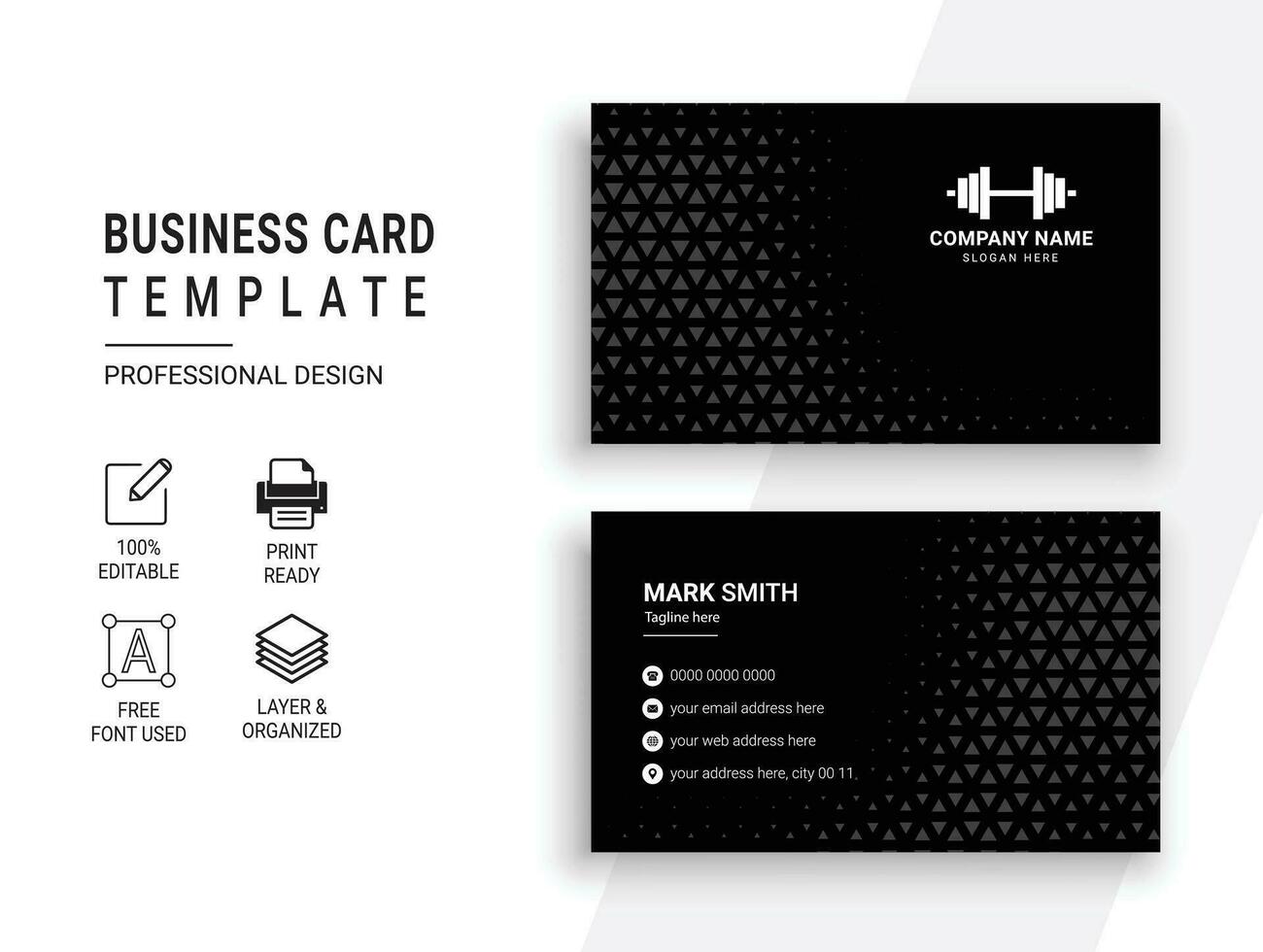 Black and Red Gym Fitness Business Card Design Template vector