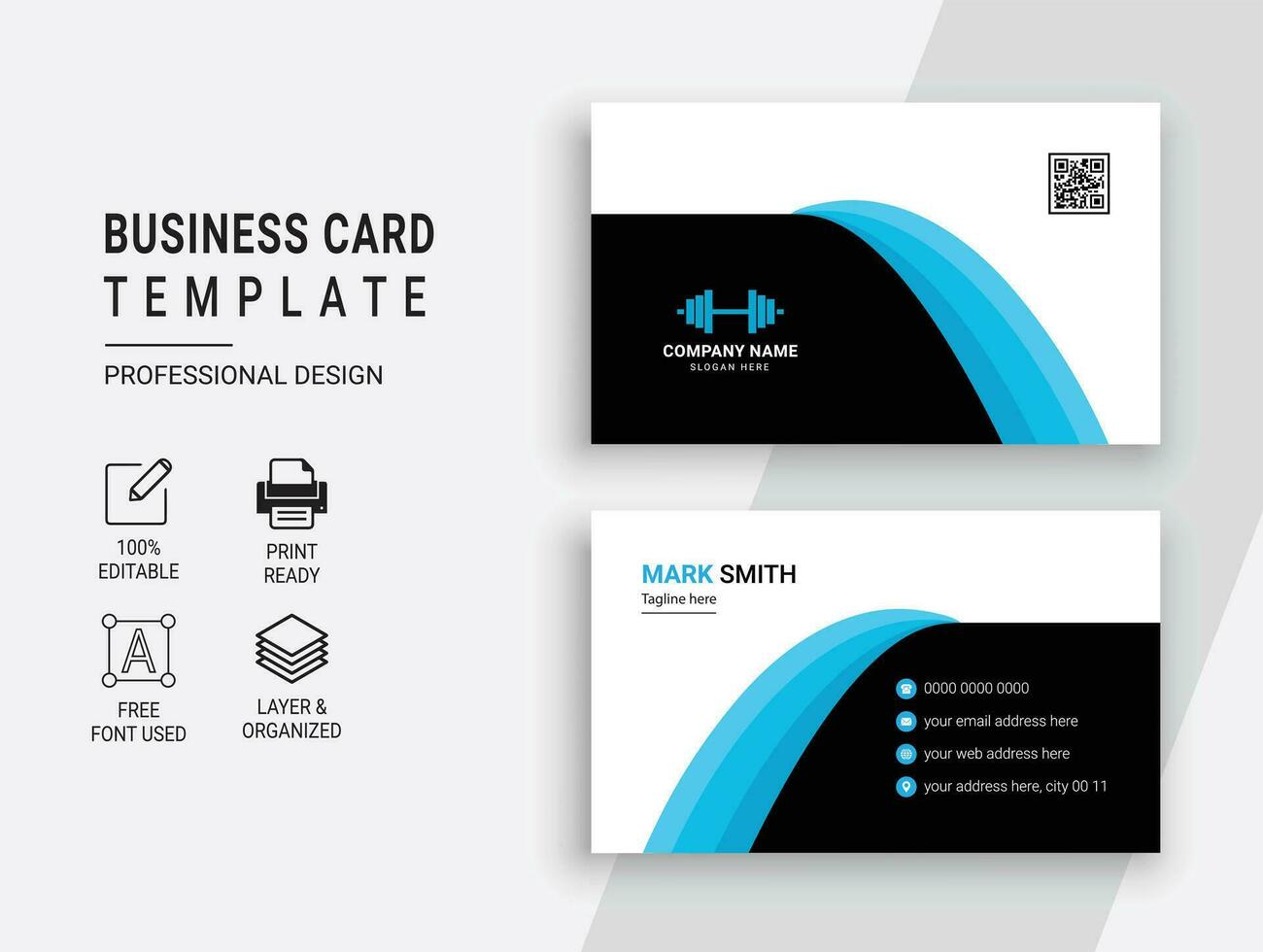 negro y azul colores gimnasio aptitud negocio tarjeta diseño modelo vector