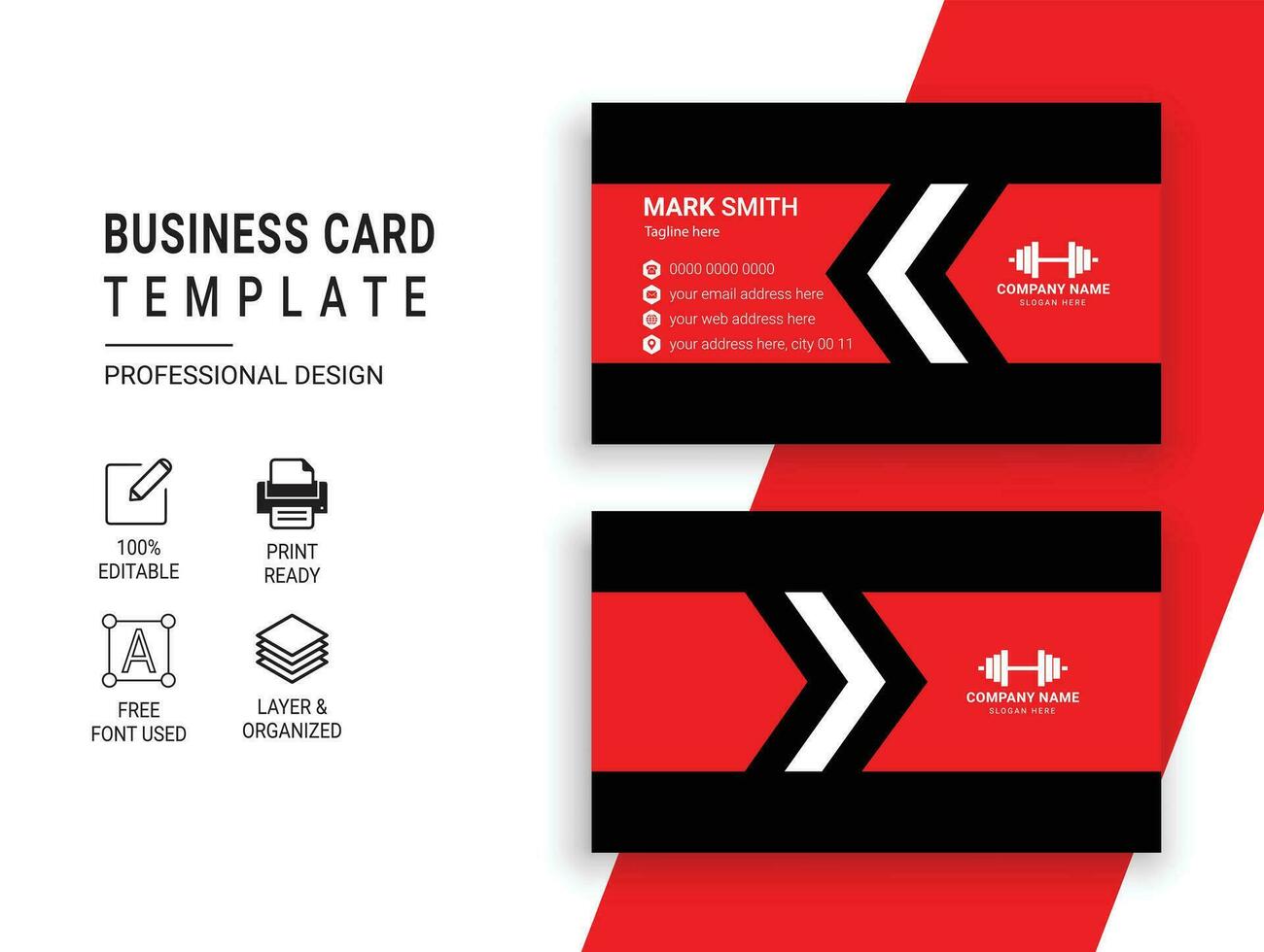 Black and Red Gym Fitness Business Card Design Template vector