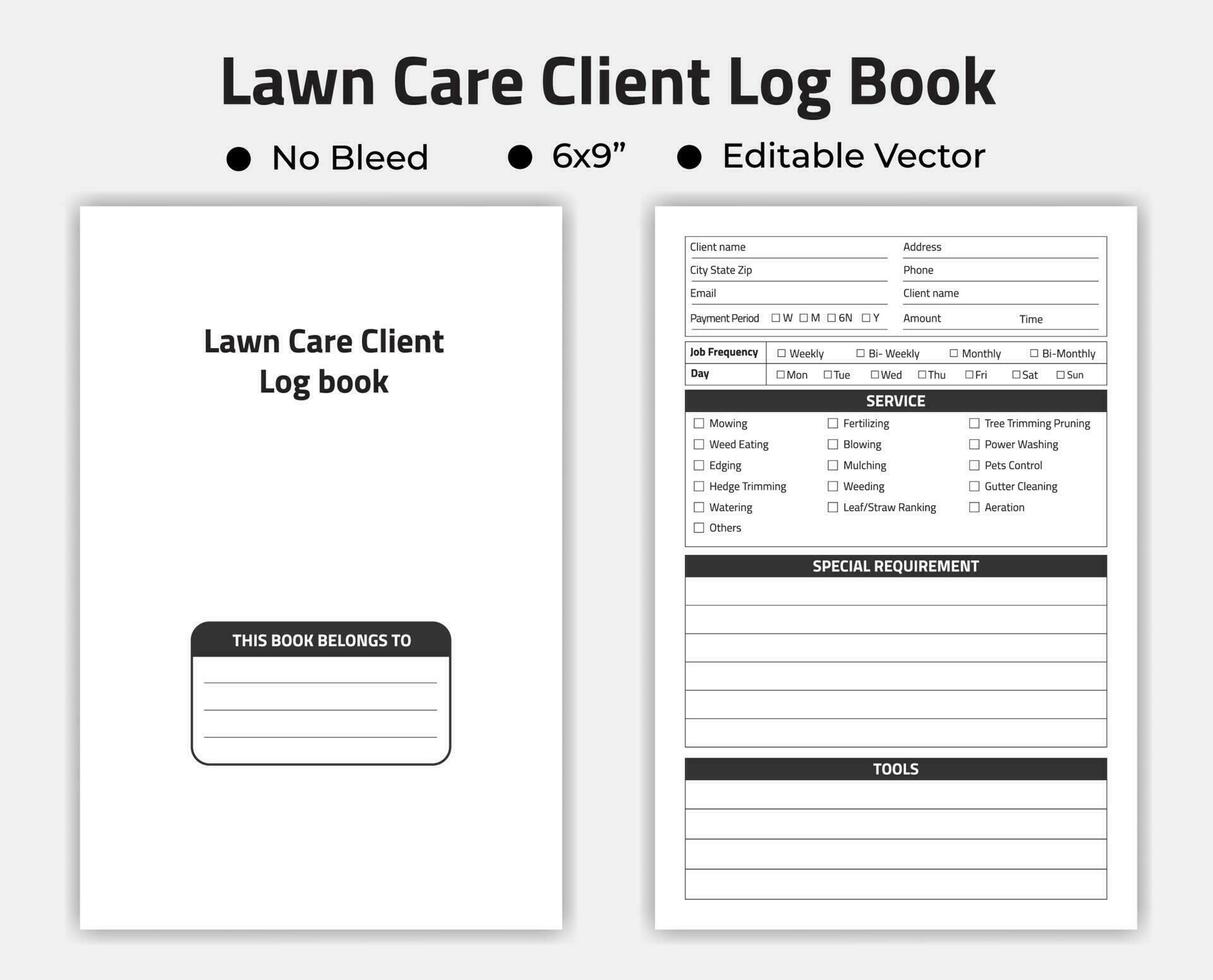 Lawn Care Client Log Book Or Notebook template vector