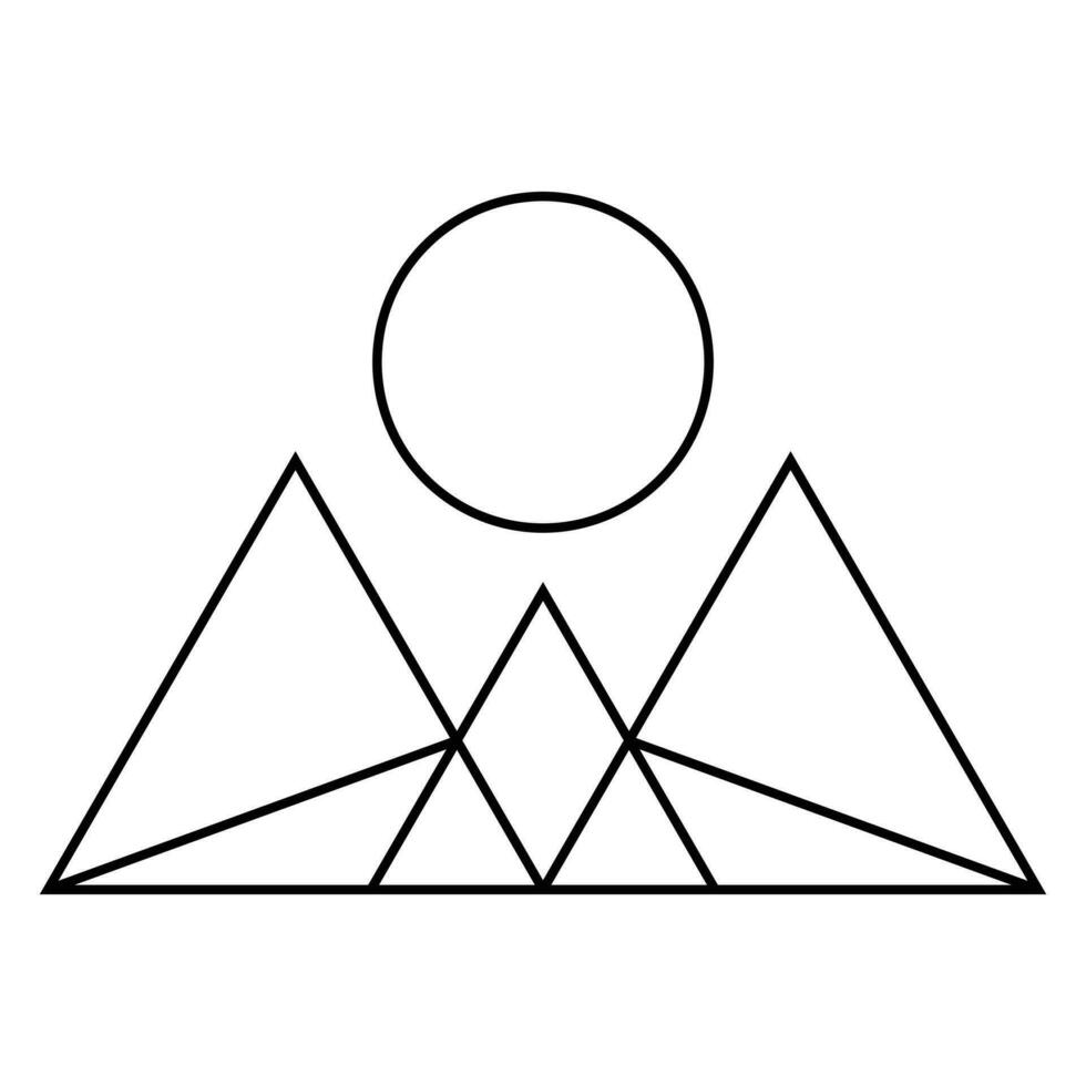 Abstract geometric mountains and sun vector icon design. Nature flat icon.