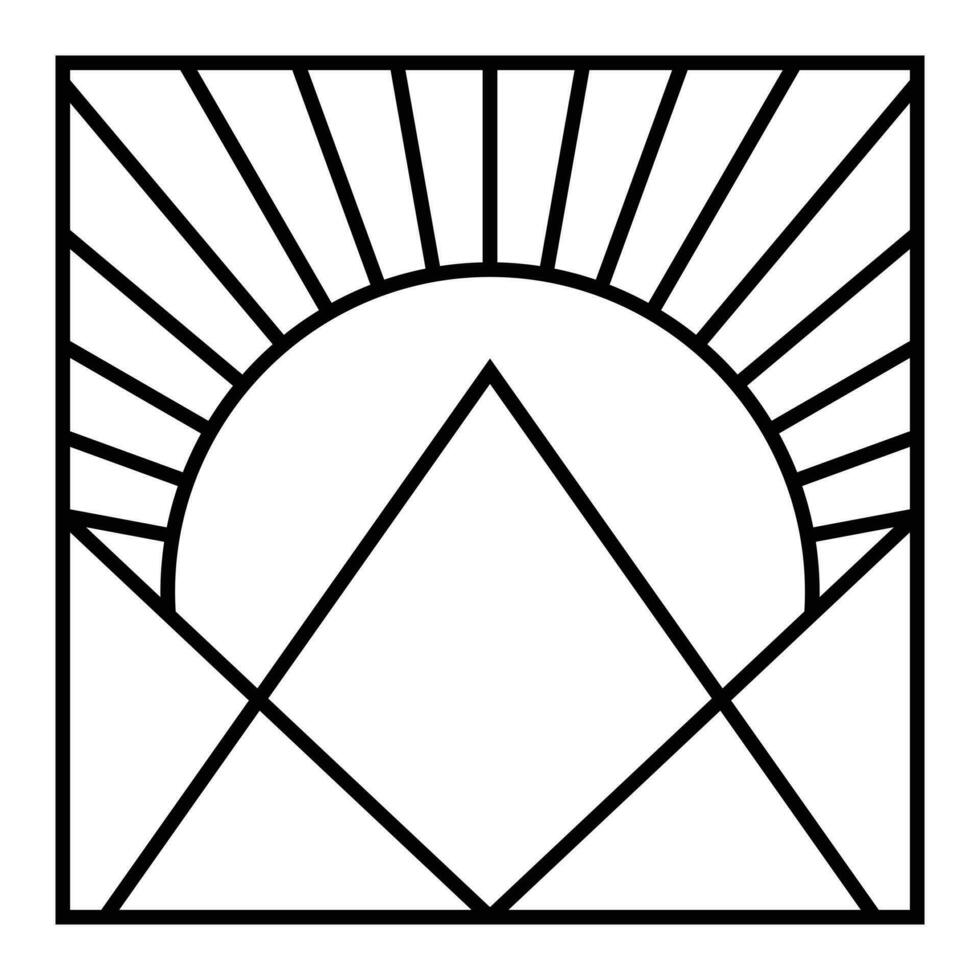 Abstract geometric mountains and sun vector icon design. Nature flat icon.