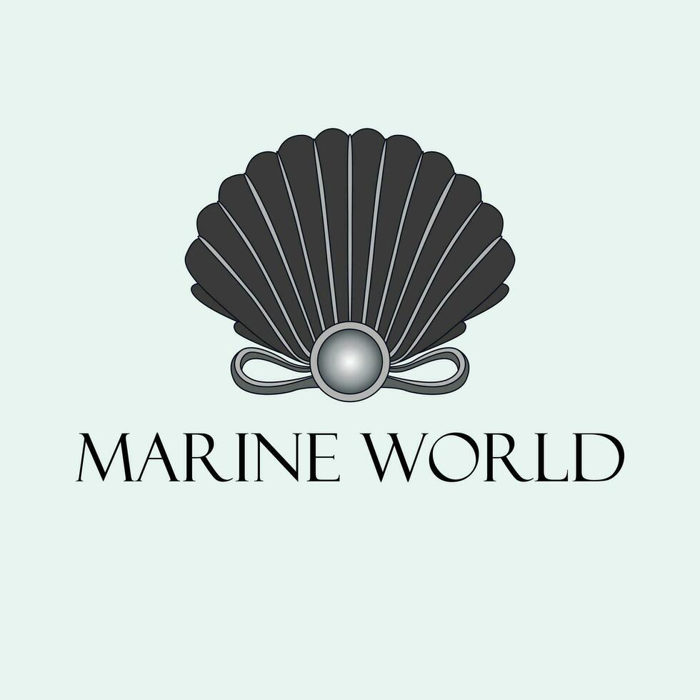 Marine world vector logo design. Seashell and pearl logotype. Shell logo template.