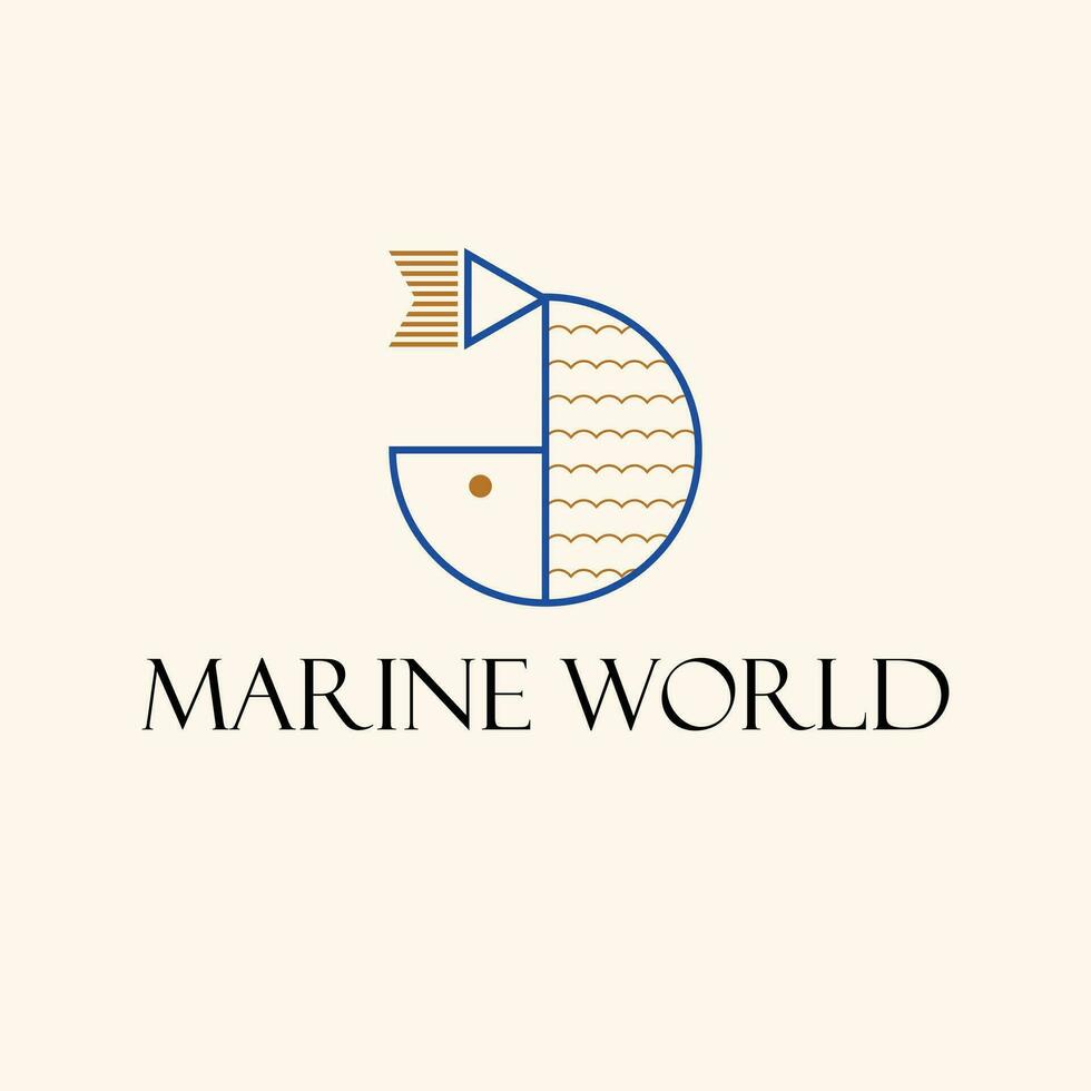 Marine world vector logo design. Abstract geometric fish logotype. Creative logo template.