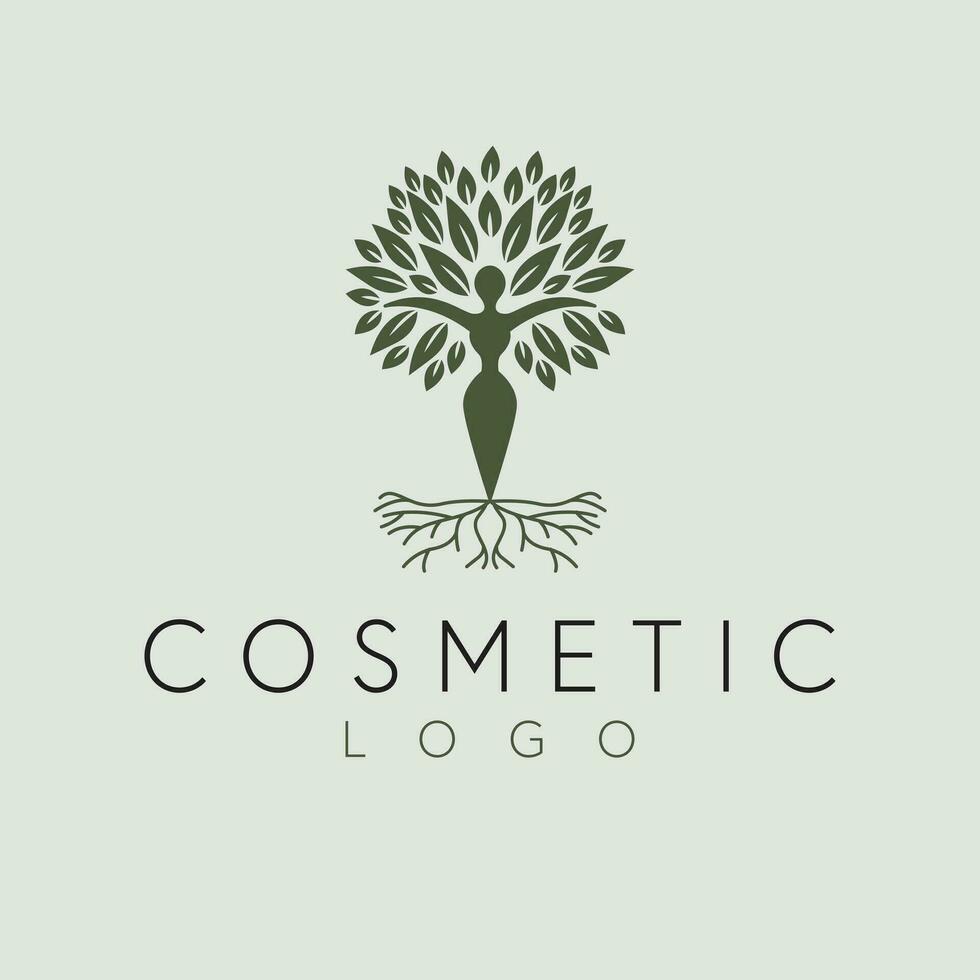 Cosmetic vector logo design. Woman and tree logotype. Abstract growth symbol logo template.