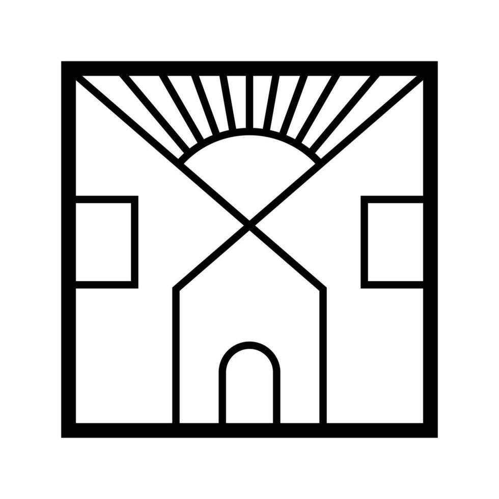 House, sea and sun vector icon design. Square flat icon.
