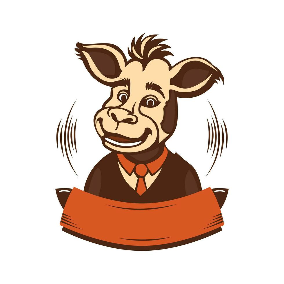 Funny donkey in suit logo design template. Cartoon animal illustration. Sticker design modern concept. vector