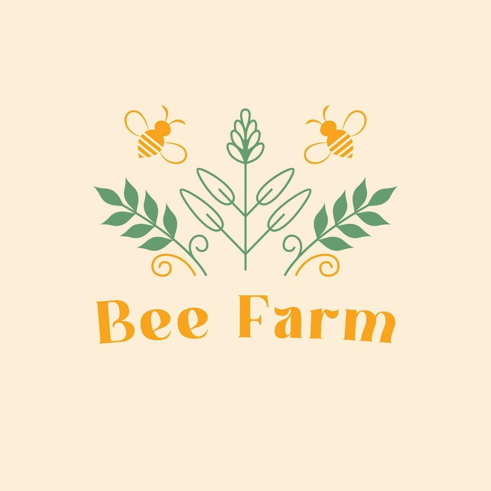 Bee farm vector logo design. Bee and leaves logotype. Eco natural farming logo template.