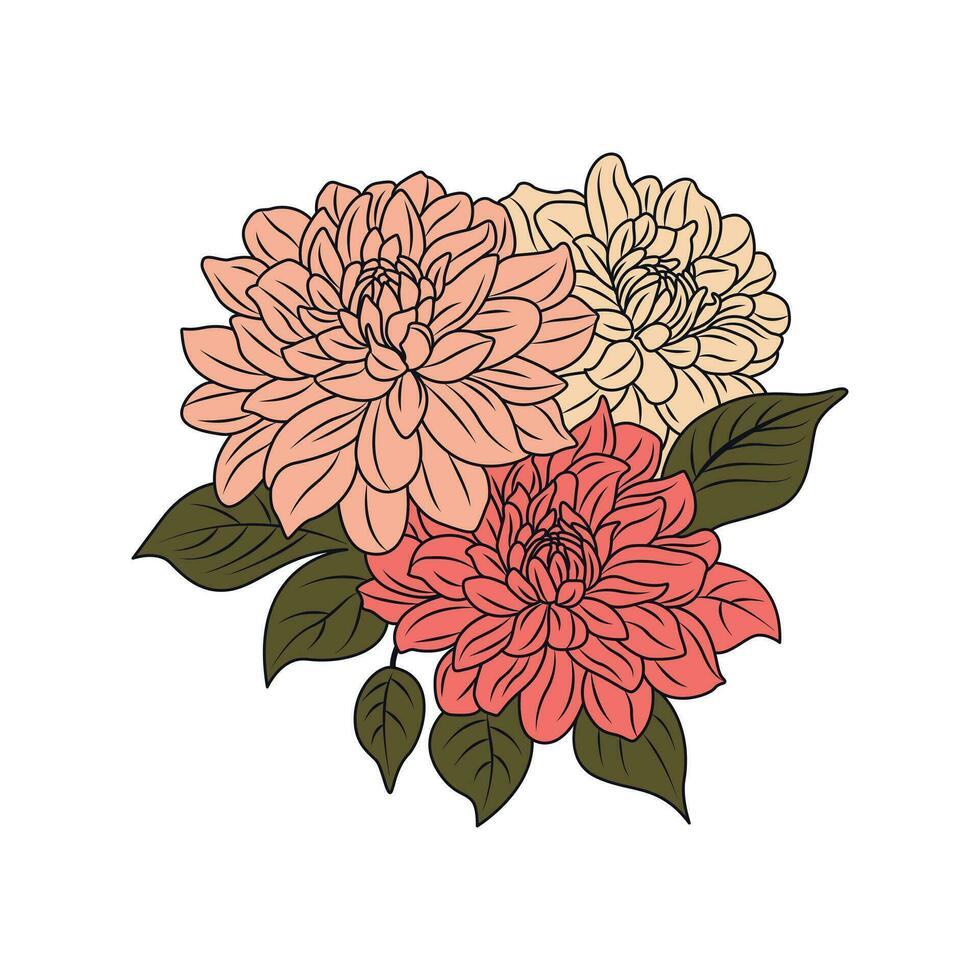 dalia flores ilustración diseño. floral vector logo modelo.