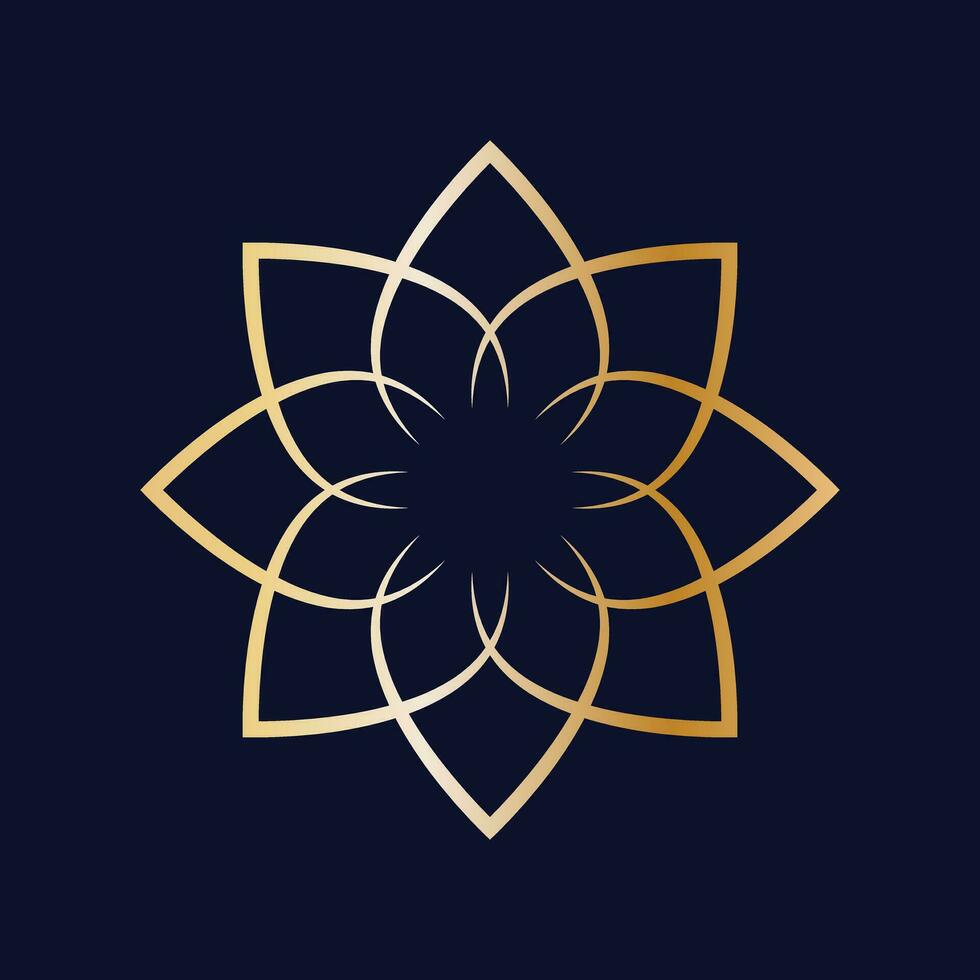 Abstact geometric lotus flower gold icon design. Floral beauty industry logo design. vector