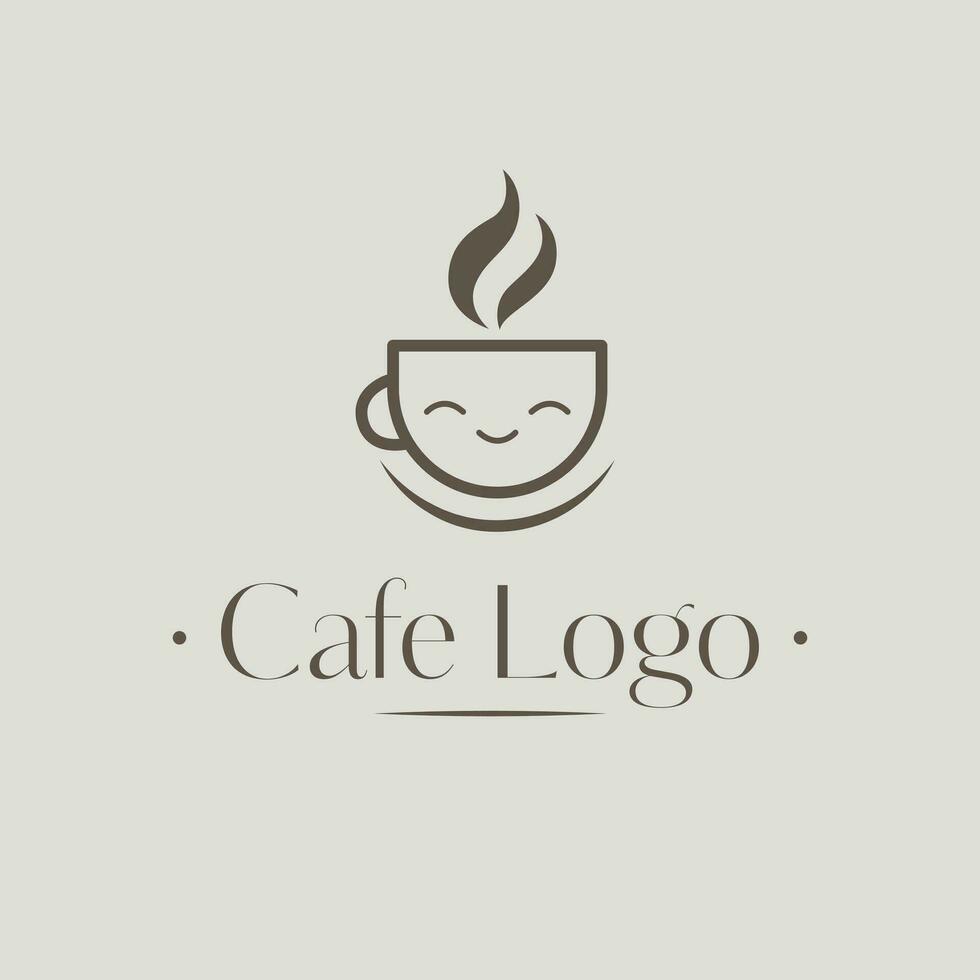 Cafe vector logo design. Cup of coffee logotype. Funny cafeteria logo template.